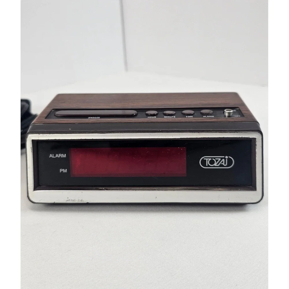 Vintage Tozai ATC-3035 Red LED Digital Alarm Clock Faux Wood Tested Works